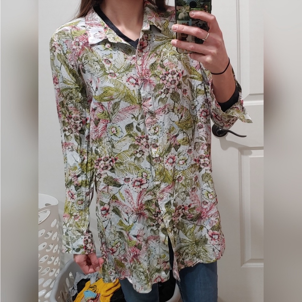 LAST CHAMCE SALE!Jill Cotton Silk Blend Hummingbird Button Down Tunic M - Picture 6 of 7